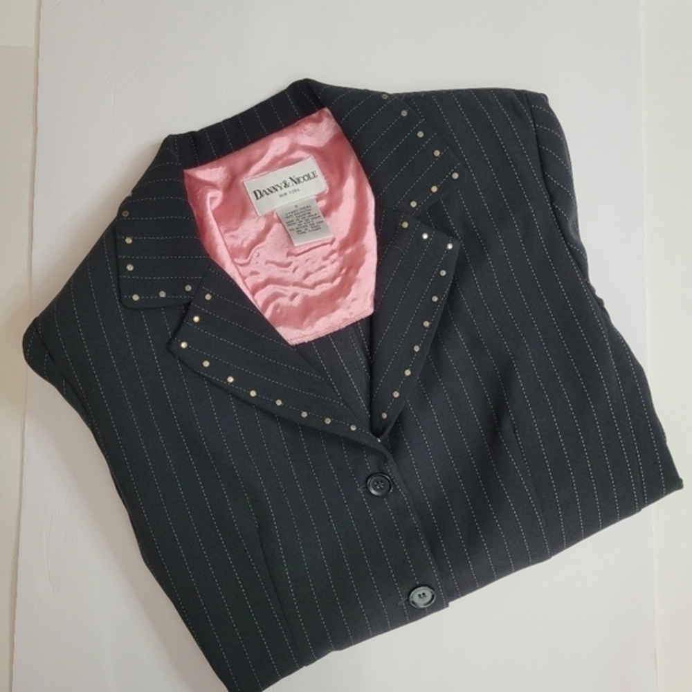 Danny & Nicole Black Pinstripe Blazer with Pink Lining